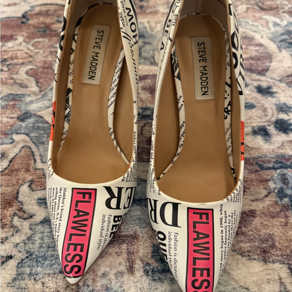 Steve Madden Black and White Heels with Eye-Catching Design